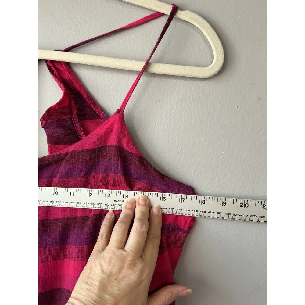 Anthropologie MELIA‎ AMADI Women Pink Purple Striped Ruffle Overlay Romper Small